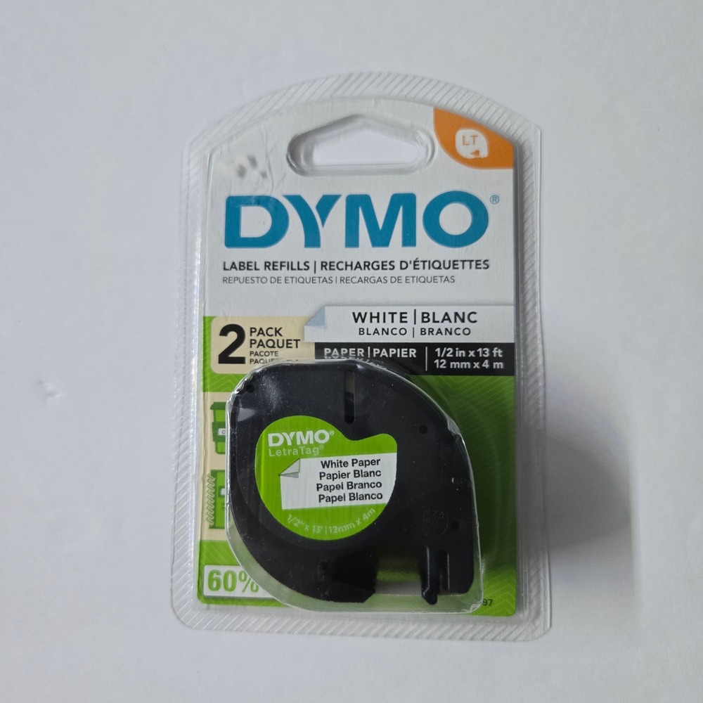 DYMO LetraTag LT White Paper Label Refills 12mm x 4m 2 Pack New